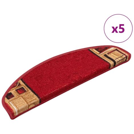 Tapis d'escalier-Moquette d'escalier-Tapis de marches autoadhésifs 5 pcs 65x21x4 cm Rouge 226032 (1/5)