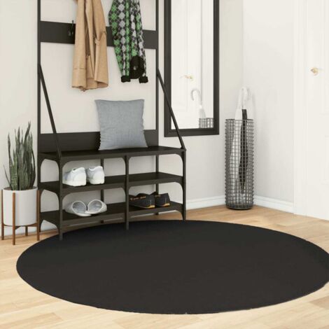 Tapis-Tapis de salon-Tapis Chambre HUARTE à poils courts doux et lavable noir Ø 160 cm 697276 (1/5)