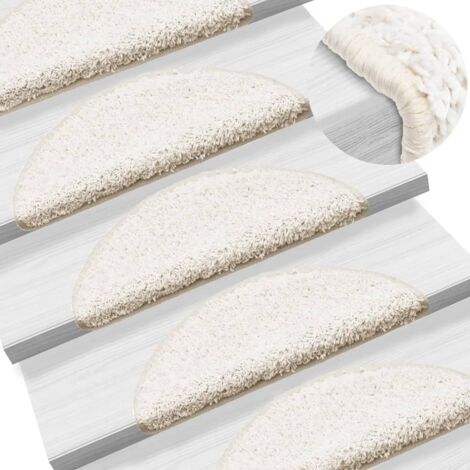 Tapis d'escalier 15 pièces-Moquette d'escalier-Tapis de marches 56 x 17 x 3 cm Blanc Demi-rond 900488 (1/5)