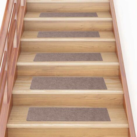 Tapis d'escalier-Moquette d'escalier-Tapis de marches autocollants 15 pièces 76 x 20 cm Marron clair Rectangulaire 168213 (1/5)