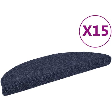 Tapis d'escalier-Moquette d'escalier-Tapis de marches autocollants 15 pièces 56 x 17 x 3 cm Bleu Demi-rond 782378 (1/5)