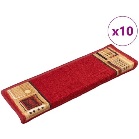Tapis d'escalier-Moquette d'escalier-Tapis de marches autoadhésifs 10 pcs 65x21x4 cm Rouge 725932 (1/5)