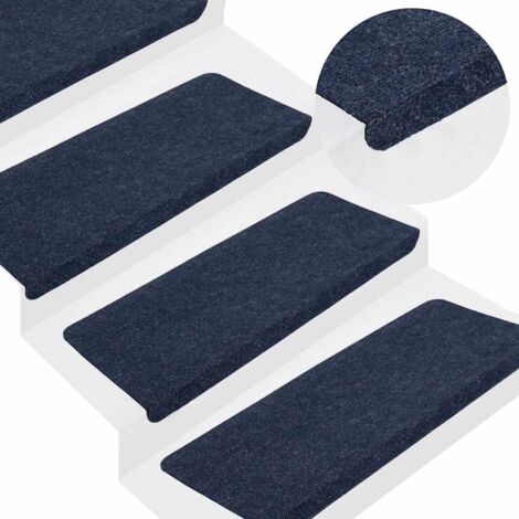 Tapis d'escalier-Moquette d'escalier-Tapis de marches auto-adhésifs 15 pcs 65x24,5x3,5 cm Bleu 782898 (1/5)