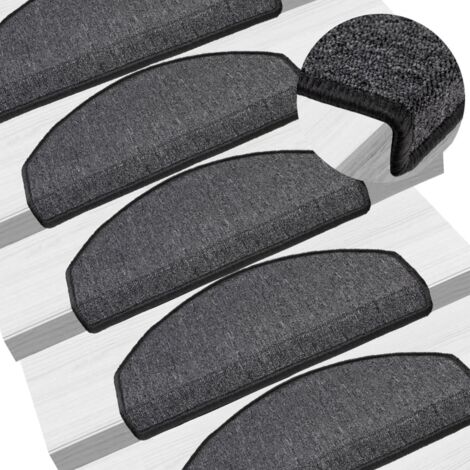 Tapis d'escalier 15 pièces-Moquette d'escalier-Tapis de marches 65 x 24 x 4 cm Anthracite Demi-rond Grand 617831 (1/5)