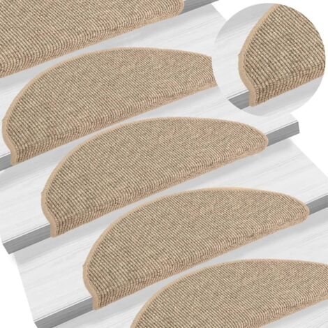 Tapis d'escalier 15 pièces-Moquette d'escalier-Tapis de marches 65 x 21 x 4 cm Beige foncé Demi-rond Grand 219569 (1/5)
