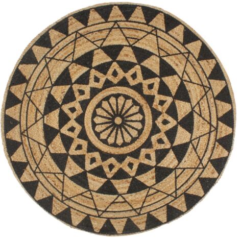 Tapis fait à la main Jute-Tapis de salon-Tapis Chambre avec imprimé noir 120 cm 530763 (1/5)