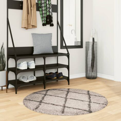 Tapis shaggy à poils longs-Tapis de salon-Tapis Chambre moderne beige et anthracite Ø 100 cm 324959 (1/5)