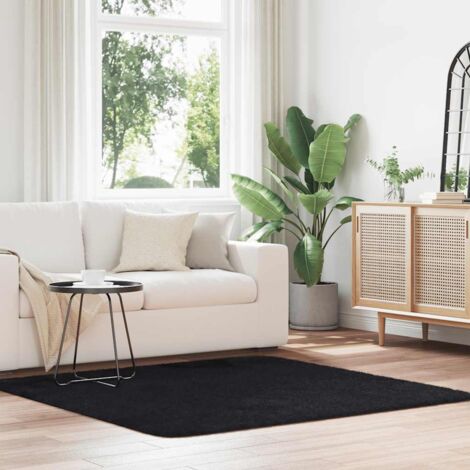 Tapis shaggy à poils longs-Tapis de salon-Tapis Chambre NAVARRA noir 160x160 cm polyester 226730 (1/5)