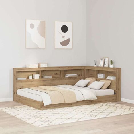 Maison Chic – Tête de lit de rangement avec étagères intégrées – Chêne artisanal – Dimensions 207.5 x 137.5 x 76.5 cm – Gain de place pour petites chambres (1/5)