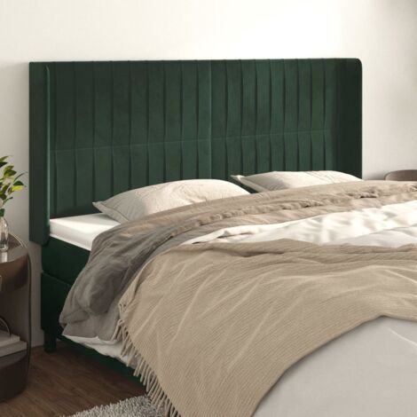 Tête de lit avec oreilles-Panneau de lit Vert foncé 163x16x118/128 cm Velours 853634 (1/5)