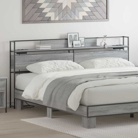 Tête de lit avec étagère-Panneau de lit avec rangement Sonoma gris 200 cm Bois d'ingénierie 727684 (1/5)