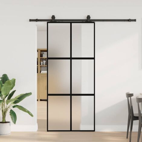 Porte coulissante avec kit de quincaillerie-Porte intérieure avec kit de montage complet noir 90x205 cm 509411 (1/5)