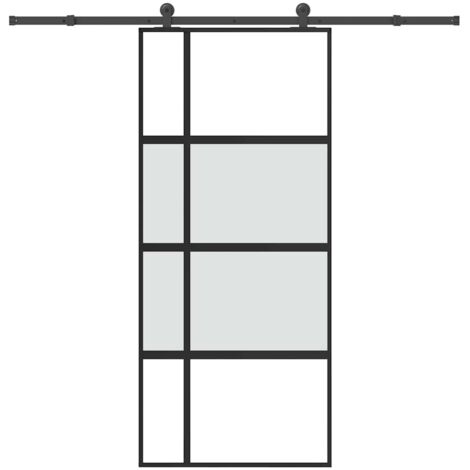 Porte coulissante kit de quincaillerie-Porte intérieure avec kit de montage complet trempé verre aluminium 201961 (1/5)