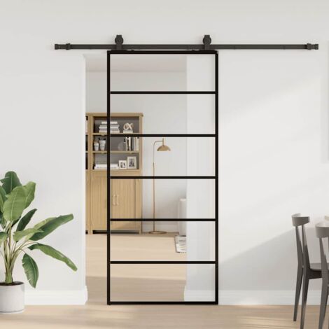 Porte coulissante kit de quincaillerie-Porte intérieure avec kit de montage complet noir 90x205 cm verre ESG 697093 (1/5)