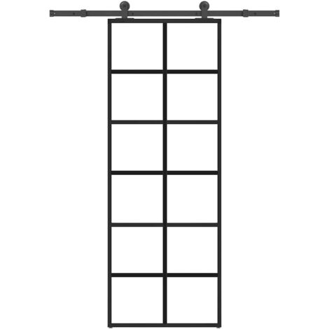 Porte coulissante avec kit de quincaillerie-Porte intérieure avec kit de montage complet 76x205 cm Verre ESG 225504 (1/5)