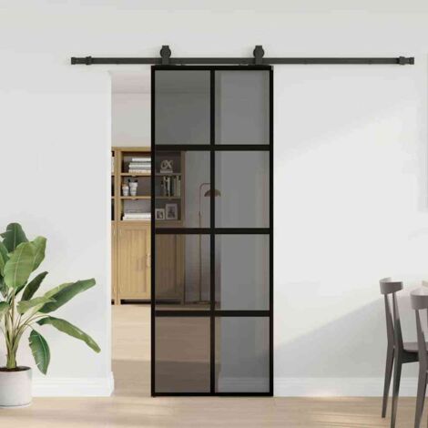 Porte coulissante kit quincaillerie-Porte intérieure avec kit de montage complet noir 76x205 cm verre trempé 726363 (1/5)