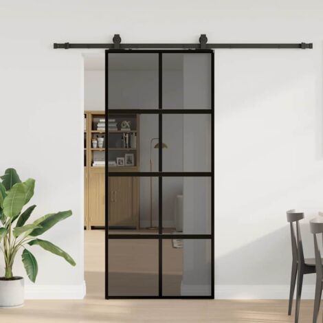 Porte coulissante avec kit de quincaillerie-Porte intérieure avec kit de montage complet noir 90x205 cm 226233 (1/5)