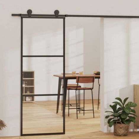 Porte coulissante et quincaillerie-Porte intérieure avec kit de montage complet ESG Verre/Aluminium 76x205cm 720127 (1/5)