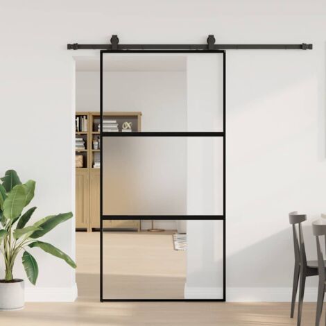 Porte coulissante avec kit de quincaillerie-Porte intérieure avec kit de montage complet noir 102,5x205 cm 342274 (1/5)