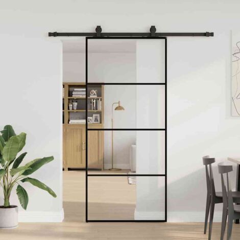 Porte coulissante kit de quincaillerie-Porte intérieure avec kit de montage complet noir 90x205 cm verre ESG 173396 (1/5)