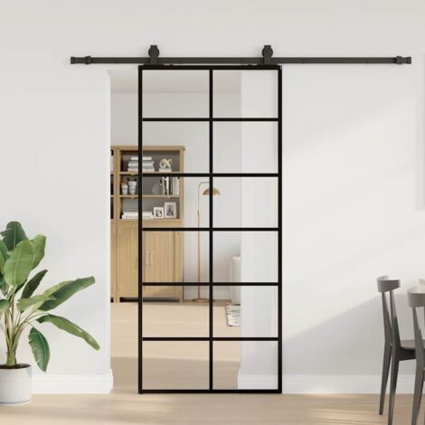 Porte coulissante kit de quincaillerie-Porte intérieure avec kit de montage complet noir 90x205 cm verre ESG 307607 (1/5)