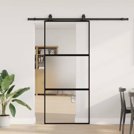 Porte coulissante avec kit de quincaillerie-Porte intérieure avec kit de montage complet noir 90x205 cm 912163 (1/5)