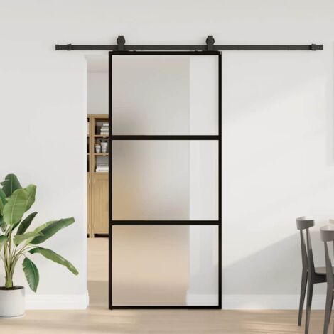 Porte coulissante avec kit de quincaillerie-Porte intérieure avec kit de montage complet noir 90x205 cm 885768 (1/5)