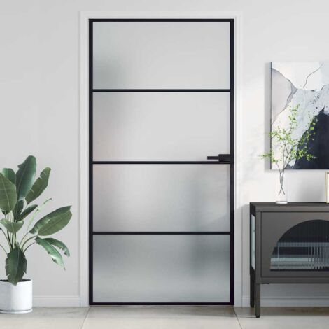 Porte intérieure-Portes d'entrée mince noir verre trempé aluminium 855744 (1/5)