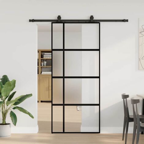 Porte coulissante avec kit de quincaillerie-Porte intérieure avec kit de montage complet noir 90x205 cm 651464 (1/5)
