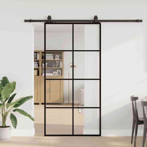 Porte coulissante kit de quincaillerie-Porte intérieure avec kit de montage complet noir 102,5x205 cm 491808 (1/5)