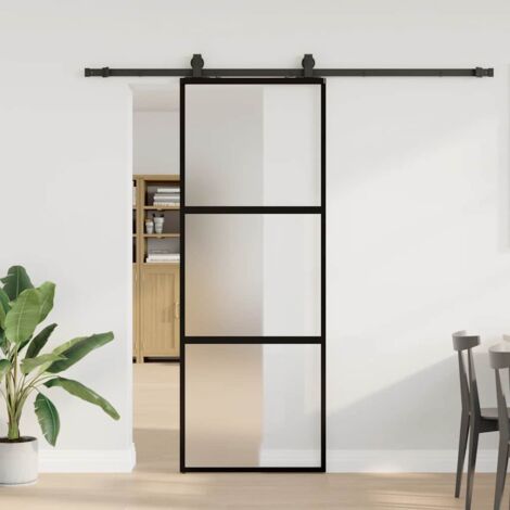 Porte coulissante kit quincaillerie-Porte intérieure avec kit de montage complet noir 76x205 cm verre trempé 728316 (1/5)