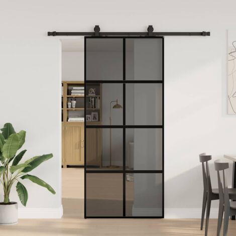 Porte coulissante avec kit de quincaillerie-Porte intérieure avec kit de montage complet noir 90x205 cm 546791 (1/5)