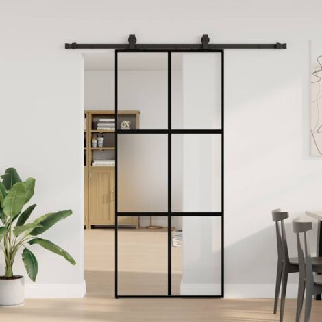Porte coulissante avec kit de quincaillerie-Porte intérieure avec kit de montage complet noir 90x205 cm 500127 (1/5)
