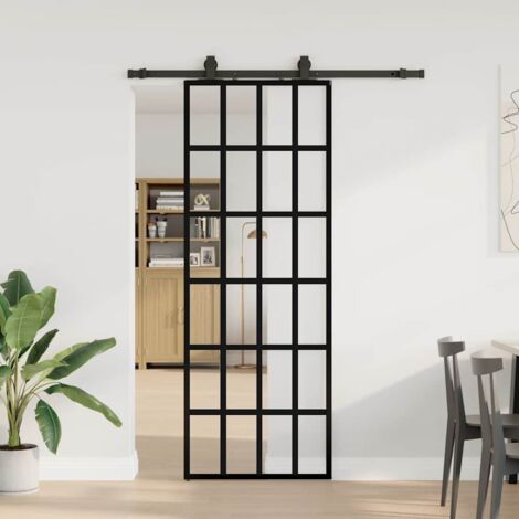 Porte coulissante kit de quincaillerie-Porte intérieure avec kit de montage complet noir 76x205 cm verre ESG 556490 (1/5)