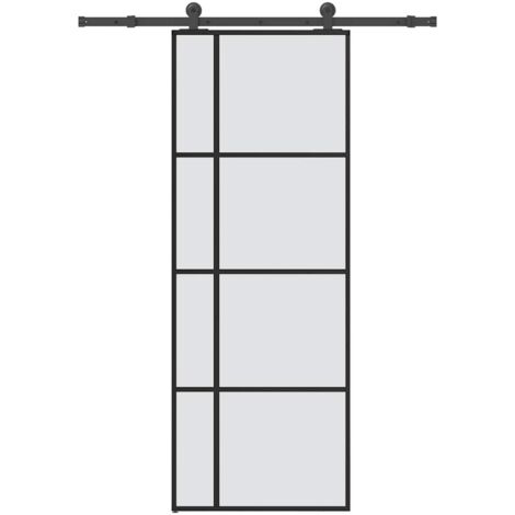 Porte coulissante avec kit de quincaillerie-Porte intérieure avec kit de montage complet 76x205 cm Verre ESG 197709 (1/5)
