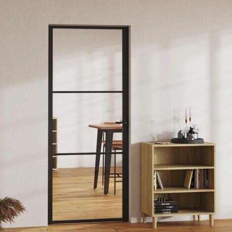 Porte intérieure-Portes d'entrée Verre ESG et aluminium 83x201,5 cm Noir 340446 (1/5)