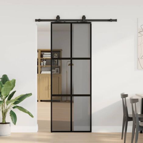 Porte coulissante kit quincaillerie-Porte intérieure avec kit de montage complet noir 76x205 cm verre trempé 583539 (1/5)