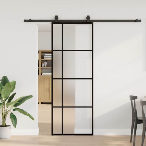 Porte coulissante kit de quincaillerie-Porte intérieure avec kit de montage complet noir 76x205 cm verre ESG 661332 (1/5)