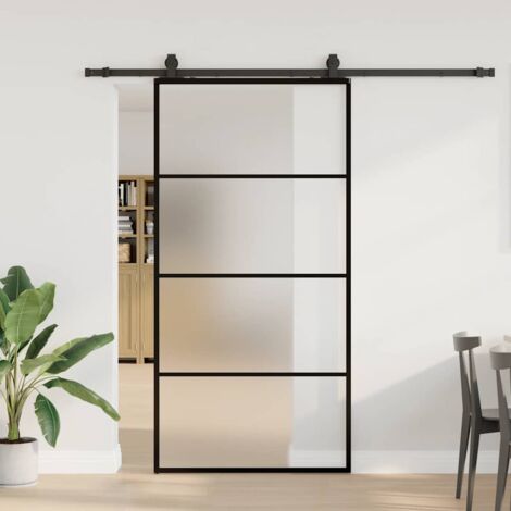 Porte coulissante kit de quincaillerie-Porte intérieure avec kit de montage complet noir 102x205cm verre ESG 439988 (1/5)
