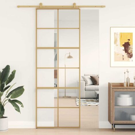 Porte coulissante-Porte intérieure doré 76x205 cm verre ESG clair et aluminium 475226 (1/5)