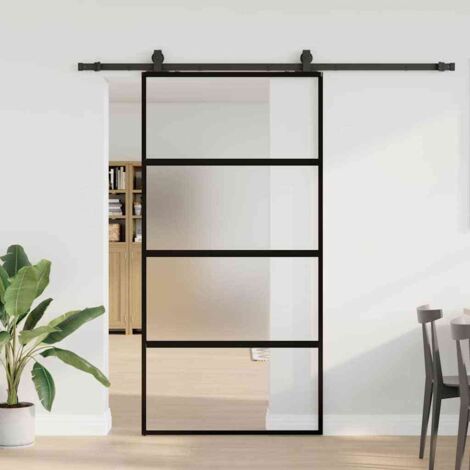 Porte coulissante avec kit de quincaillerie-Porte intérieure avec kit de montage complet noir 102,5x205 cm 503233 (1/5)