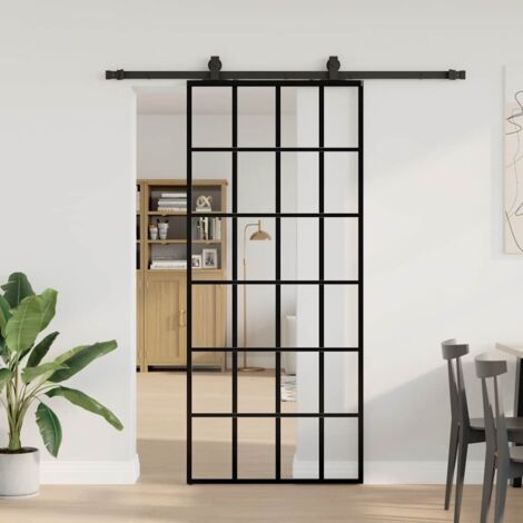 Porte coulissante kit de quincaillerie-Porte intérieure avec kit de montage complet noir 90x205 cm verre ESG 162522 (1/5)