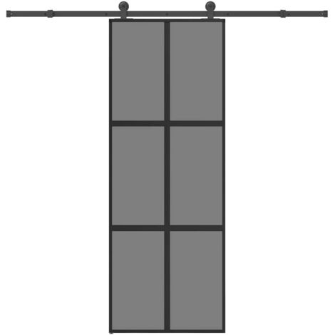 Porte coulissante kit de quincaillerie-Porte intérieure avec kit de montage complet trempé verre aluminium 342405 (1/5)