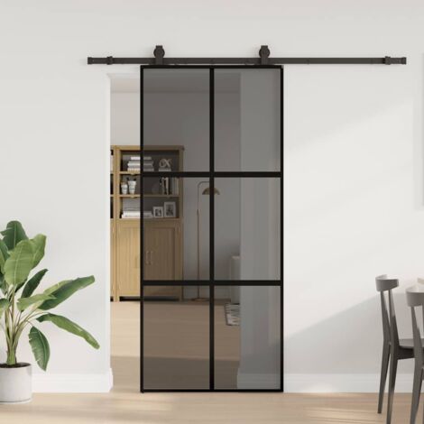 Porte coulissante avec kit de quincaillerie-Porte intérieure avec kit de montage complet noir 90x205 cm 652956 (1/5)