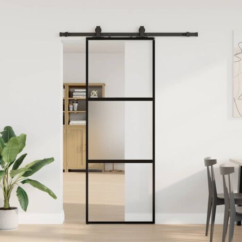 Porte coulissante kit quincaillerie-Porte intérieure avec kit de montage complet noir 76x205 cm verre trempé 986316 (1/5)