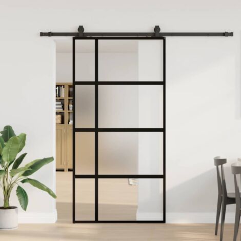 Porte coulissante avec kit de quincaillerie-Porte intérieure avec kit de montage complet noir 102,5x205 cm 807455 (1/5)