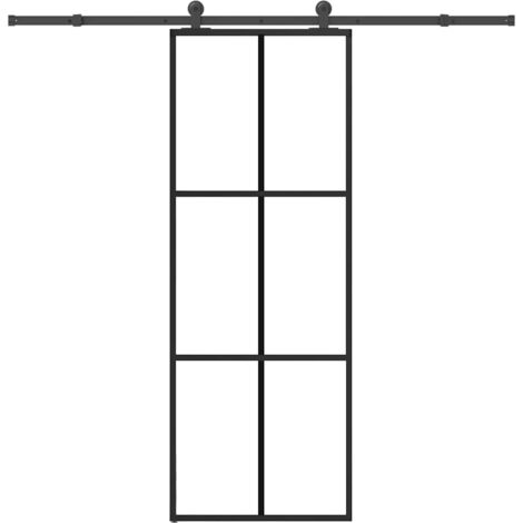 Porte coulissante avec kit de quincaillerie-Porte intérieure avec kit de montage complet 76x205 cm Verre ESG 786080 (1/5)