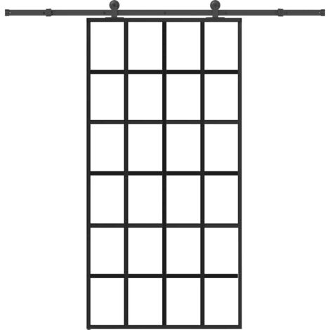Porte coulissante et quincaillerie-Porte intérieure avec kit de montage complet ESG verre et aluminium 362145 (1/5)