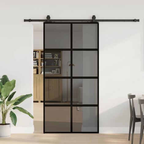 Porte coulissante avec kit de quincaillerie-Porte intérieure avec kit de montage complet noir 102,5x205 cm 515207 (1/5)