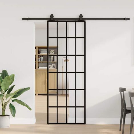 Porte coulissante kit de quincaillerie-Porte intérieure avec kit de montage complet noir 76x205 cm verre ESG 528383 (1/5)